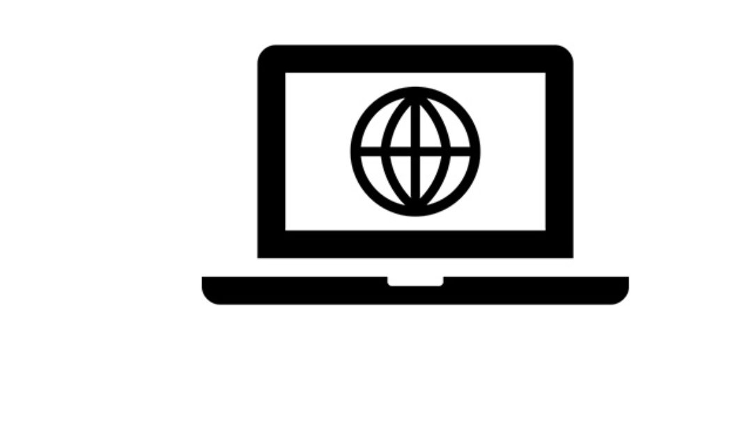 地球儀のインターネットのシンボルが描かれたアニメーションのラップトップ