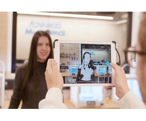 Microsoft employee using AI image technology through a Surface device