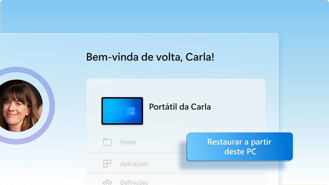 Ecrã de boas-vindas de volta do utilizador a identificar o dispositivo do utilizador