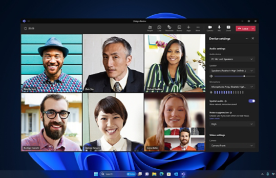 Teams のミーティング機能を表示する Windows 11 の画面。