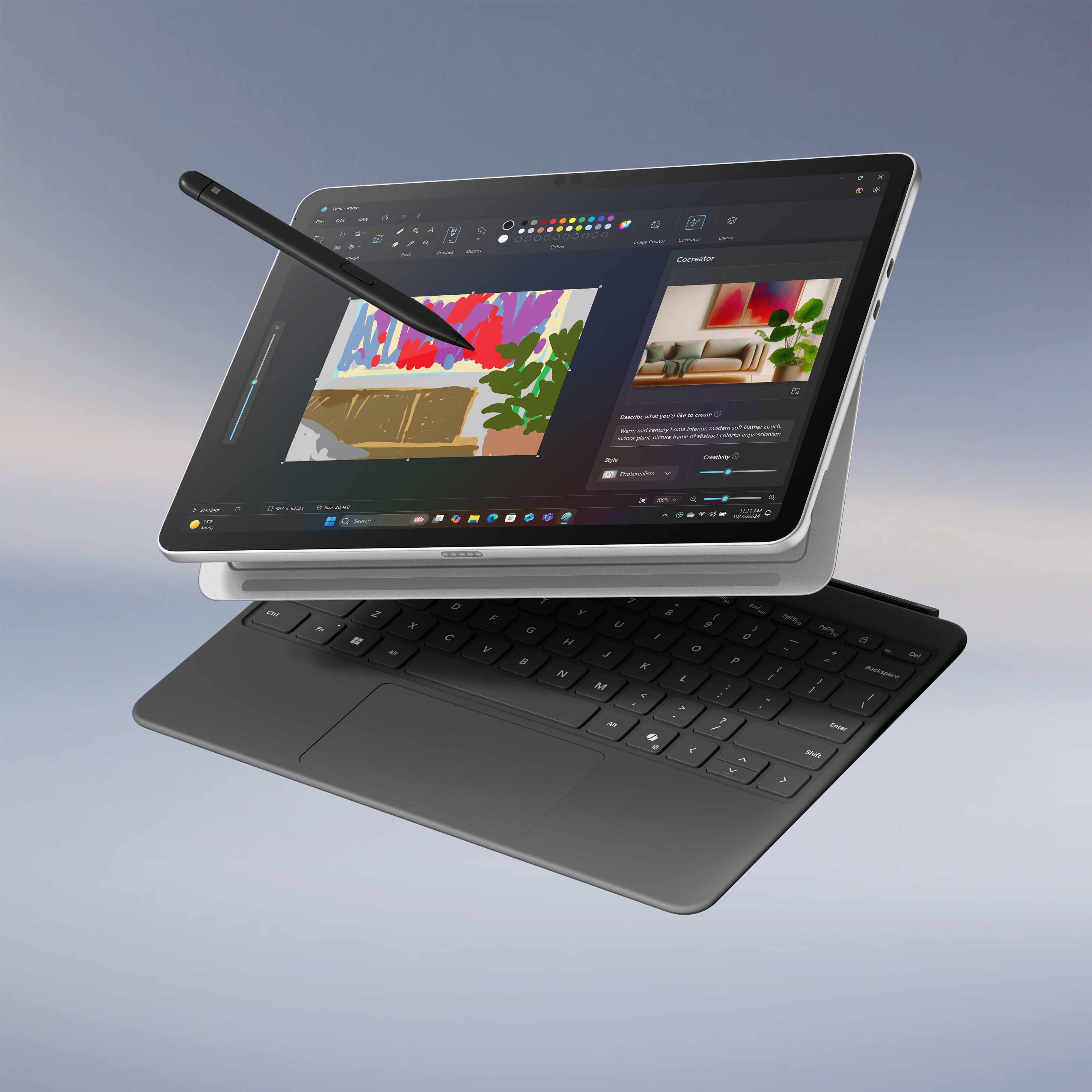 Surface Pro Platinum with detached keyboard and Slim Pen