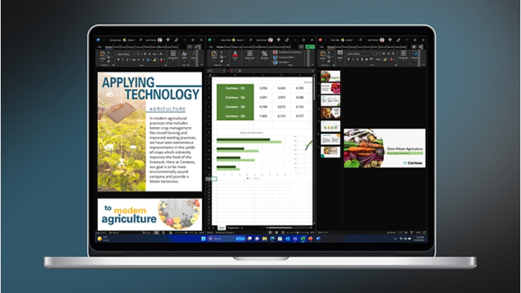 Ein Desktop-Bildschirm, der mehrere gruppierte Fensteraufgaben anzeigt.