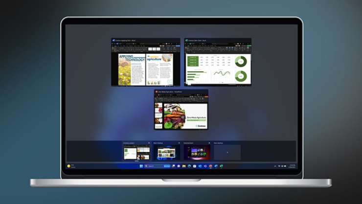 A device screen showing multiple application windows open
