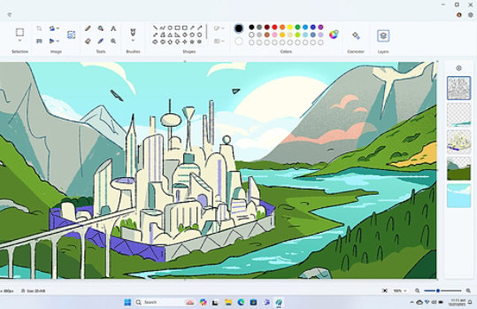 Paint-appen och en bild med flera lager