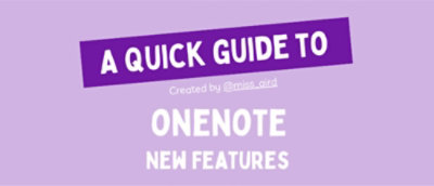 一个带白色文字的紫色标志，上面写着“OneNote 快速指南，创建者：@miss_oled”。