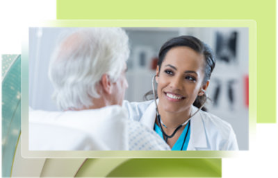 A woman wearing a stethoscope.