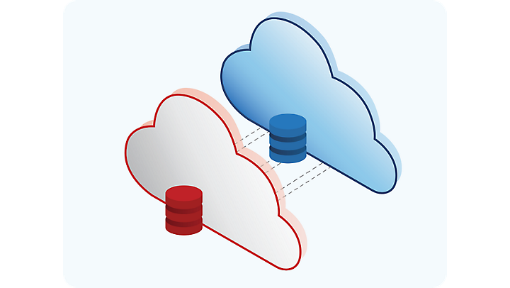 Isometric image of a cloud with a blue and red cloud.