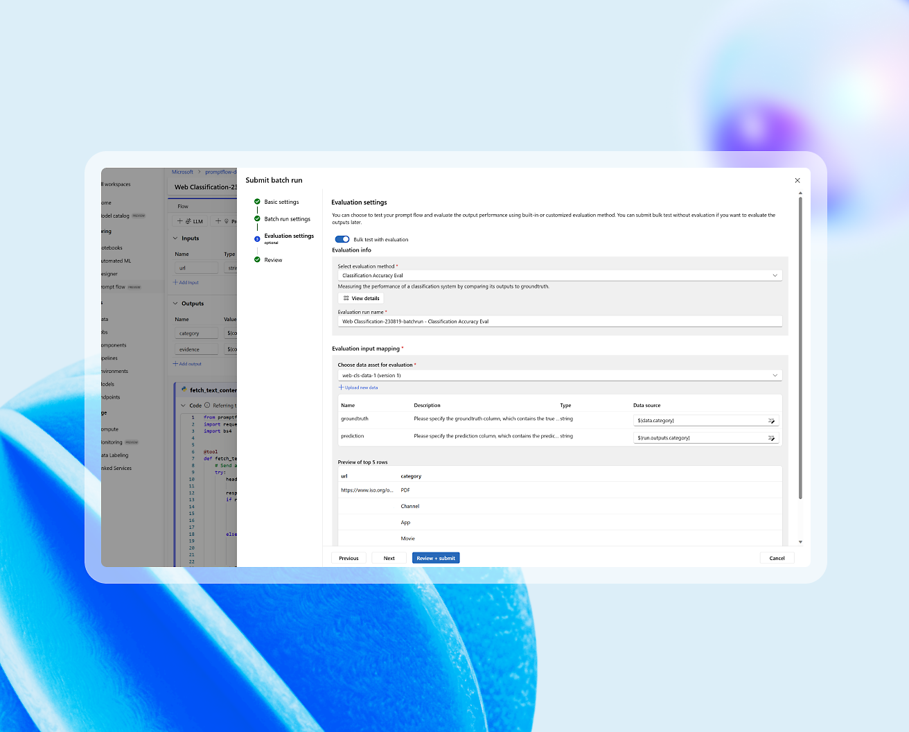 A window showing an option to submit batch run with various parameters