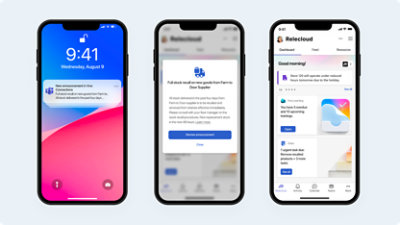Drie iPhone-schermen.