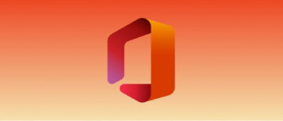 Das Bild zeigt das Microsoft Office-Logo vor einem Hintergrund mit orangem Farbverlauf.