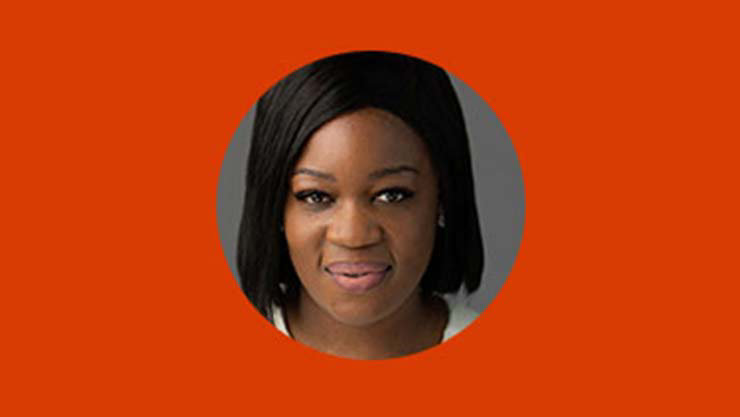 Patricia Kimvuidi's headshot on a red background
