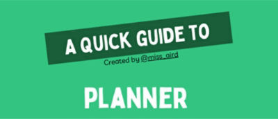 一个带白色文字的绿色标志，上面写着“Planner 快速指南，创建者：@miss_aird”。