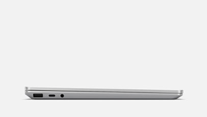 Een weergave van de zijkant van Surface Laptop Go 2 laat de poortopties zien.