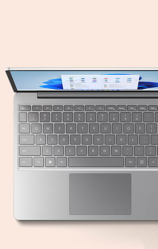 Surface Laptop Go 2 in Platinum from above features the keyboard.