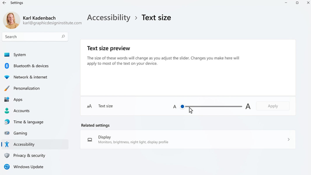 Settings > Accessibility > Text size