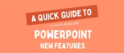一个带白色文字的橙色背景标志特写，上面写着“PowerPoint 新功能快速指南”。
