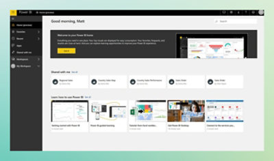 Captura de pantalla del panel de vista previa de inicio de PowerBI