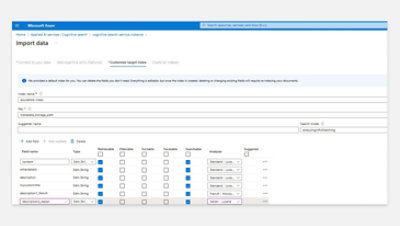 A user creating a customized target index in Azure 