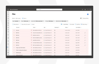 Μια λίστα αρχείων που είναι αποθηκευμένα στο cloud στο Microsoft Defender XDR.