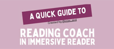 一个带白色文字的紫底标志，上面写着“沉浸式阅读器中的朗读指导快速指南”。