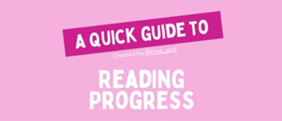 一个带白色文字的粉色标志，上面写着“朗读进展快速指南，创建者 Exist akd”。