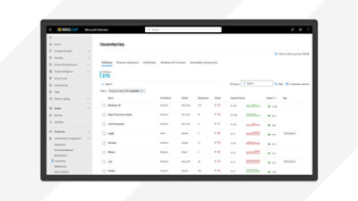 Programmatūras krājumi, kas parāda programmu sarakstu pakalpojumā Microsoft 365 drošība.