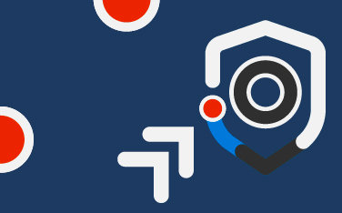 خلفية زرقاء مع دائرة بيضاء وحمراء وأسهم بيضاء