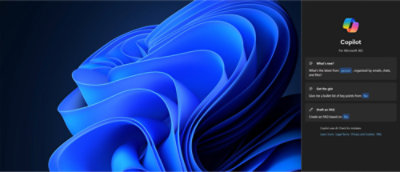 A desktop screen showing a blue abstract background on the left