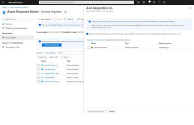 Dependencia que se va a agregar en Azure Resource Mover 
