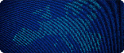 Màn hình màu xanh lam hiển thị một bản đô Châu Âu