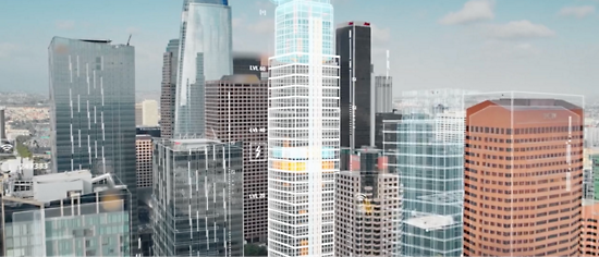 도시의 고층 빌딩 조감도.
