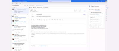 A window showing an email being open to revert response in D365 customer service workplace