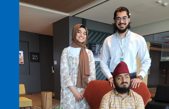 Saadia Shahid, Manjot Singh, and Ayaan Memon together in an office