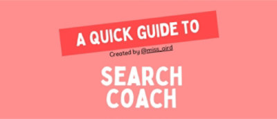 一个带白色文字的红色标志特写，上面写着“搜索指导快速指南，创建者：@miss aird”。