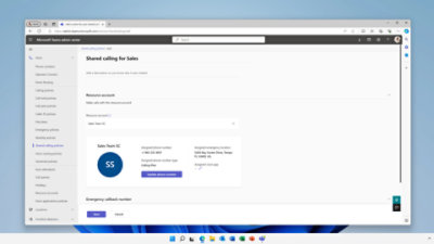Screenshot of a Microsoft Teams admin center page displaying the Shared calling for Sales section number.