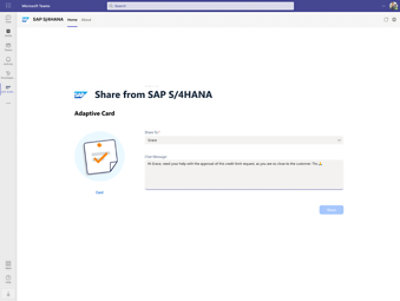 A user sharing an adaptive card from SAP S/4HANA 