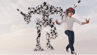 Ein Kind, das ein Videospiel mit einem VR-Headset spielt