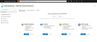 The help me choose page in Azure load balancing