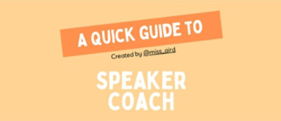 一个带白色文字的黄底背景标志特写，上面写着“演讲者指导快速指南，创建者：@miss_oird”。