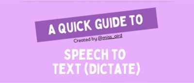 一个带白色文字的紫色标志，上面写着“语音转文本（听写）快速指南，创建者：@miss aird”。