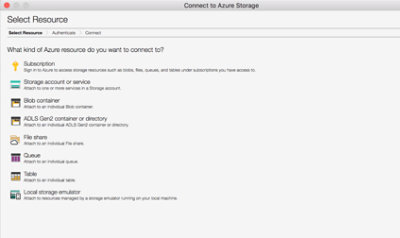 已选择要连接到 Azure 存储的资源