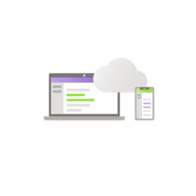Computer and phone in cloud illustration.