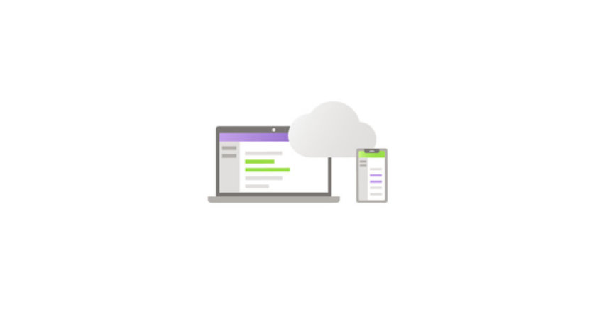 Computer and phone in cloud illustration.