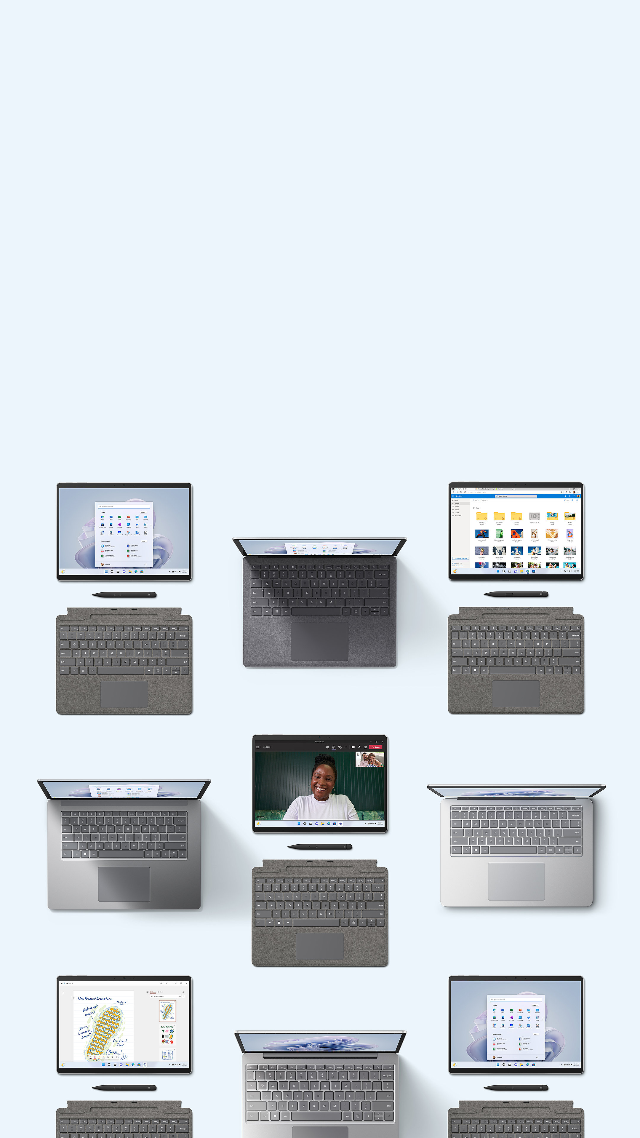 Uma coleção de dispositivos da família Surface