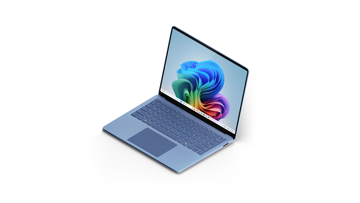 角度をつけて見た Surface Laptop 13.8 インチ (カラー: サファイア) の画像。