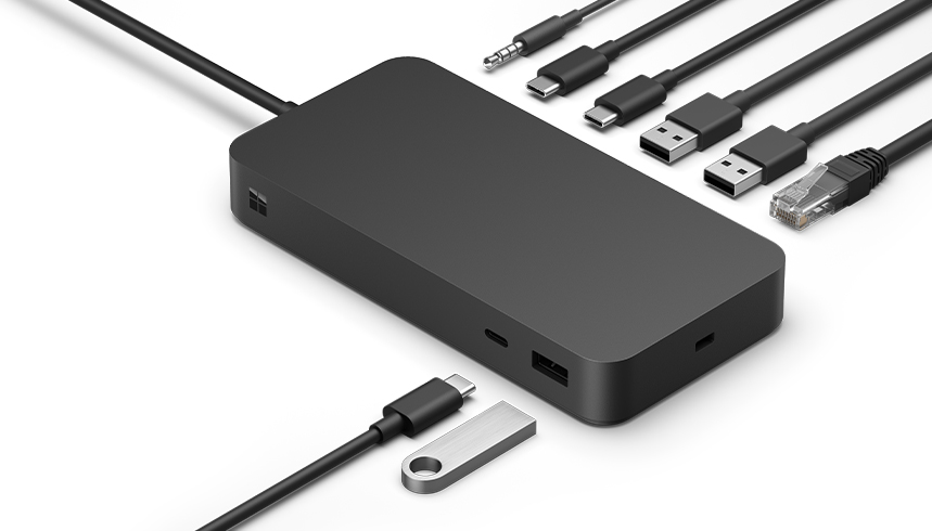 Se muestra Surface Thunderbolt 4 con todos los cables compatibles