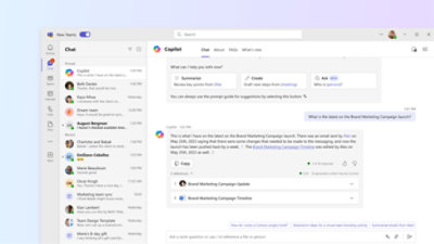 A screen shot of the new teams chat screen