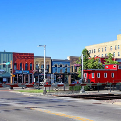 Old style city with a train in view