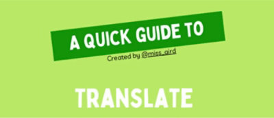 一个带白色文字的绿色矩形，上面写着“翻译快速指南，创建者：@miss_aird”。
