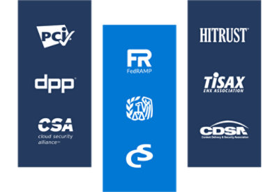 PCI、Cloud Security Alliance、FedRAMP、HITRUST などのロゴ